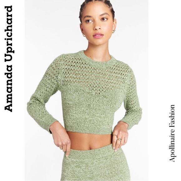 AMANDA UPRICHARD JAYLA KNIT SET IN GREEN IVORY NWT STUNNING SUPER SOFT - Picture 6 of 9